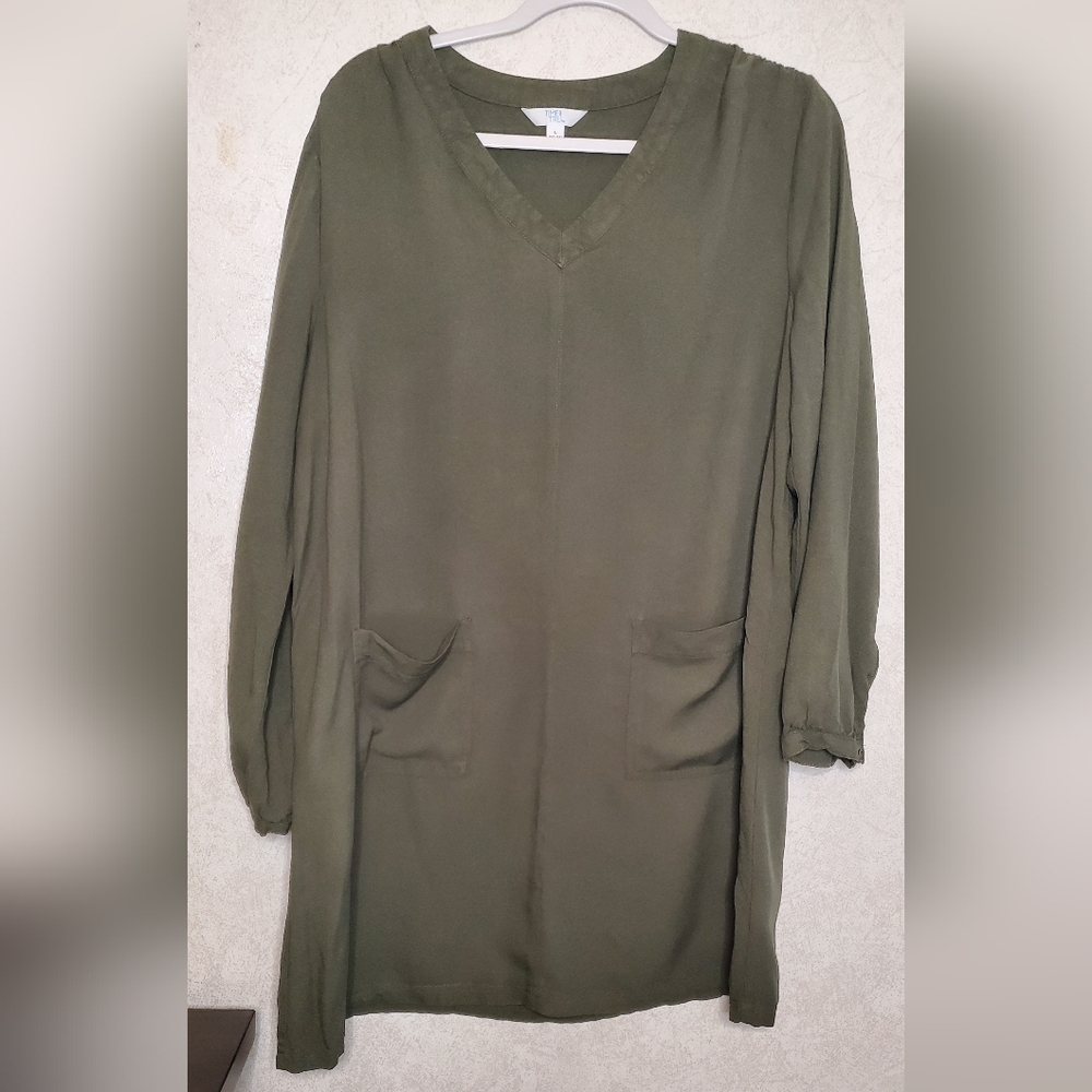 Time And Tru Olive Green V-Neck Dress Size:L